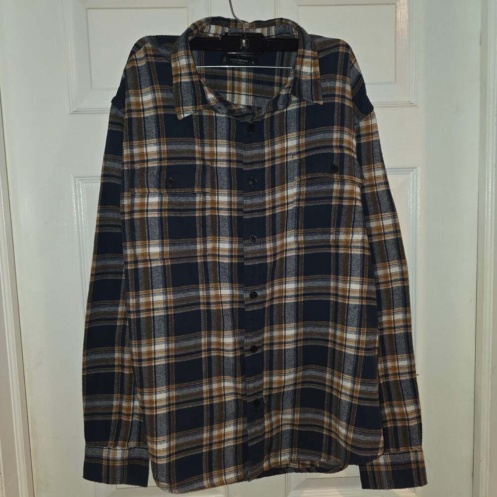 Lucky Brand Classic Fit Plaid Flannel Shirt Size XL Blue Brown